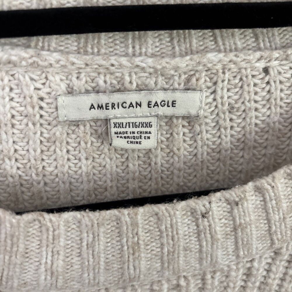 American Eagle Oversized Cream Cable Knit Sweater with Blue Stripes XXL - Picture 2 of 3